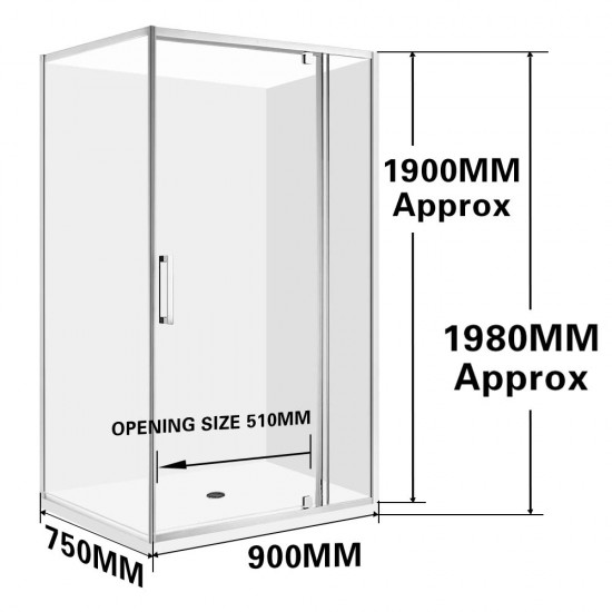 900*750*1900mm Swing Door Rectangle Shower Box